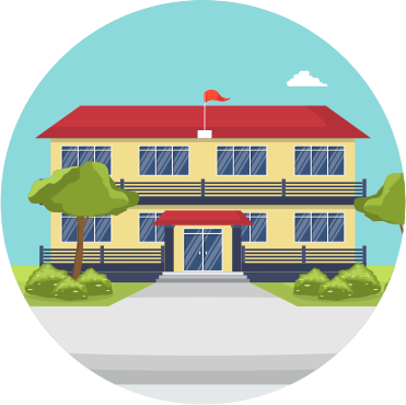 a graphic depicting a school building